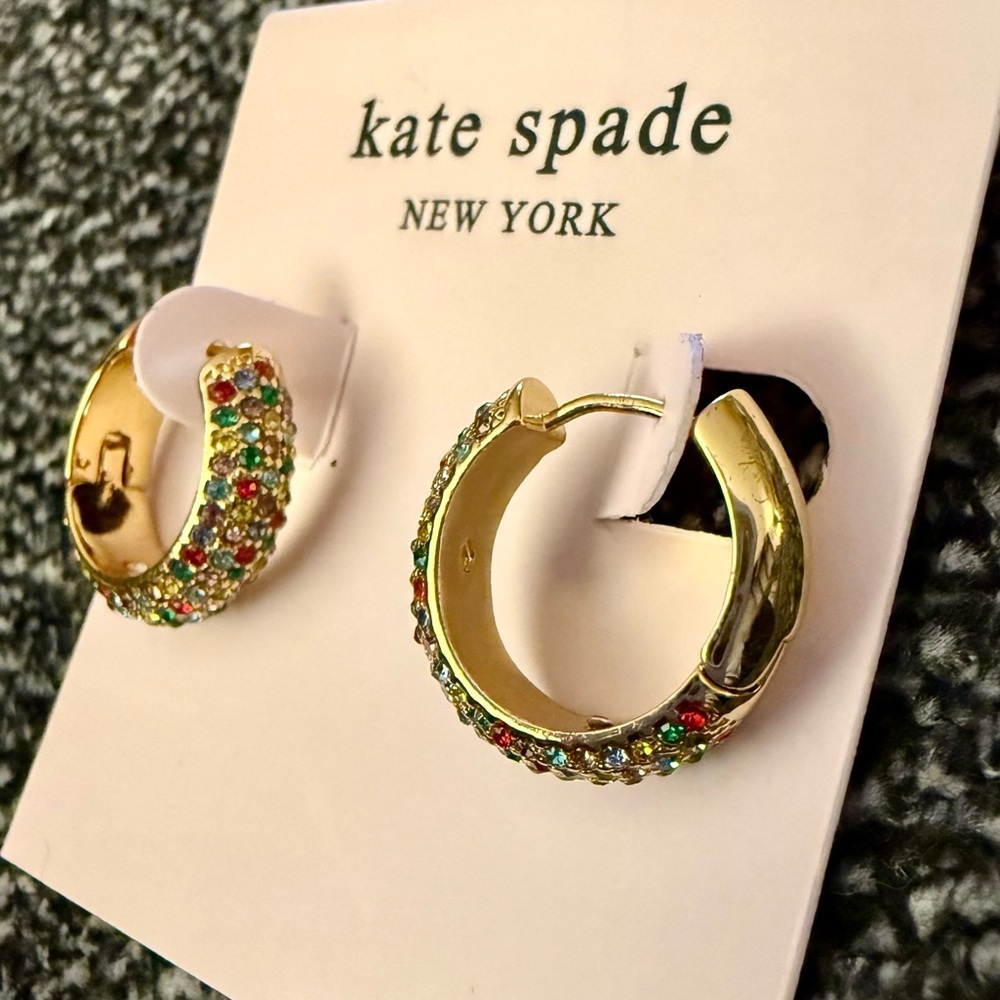 Authentic Kate spade Gold & Colorful Gems Hoop Earrings - NWT - Picture 3 of 4